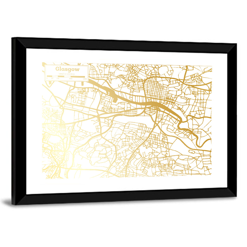 Glasgow Gold Line Map Wall Art