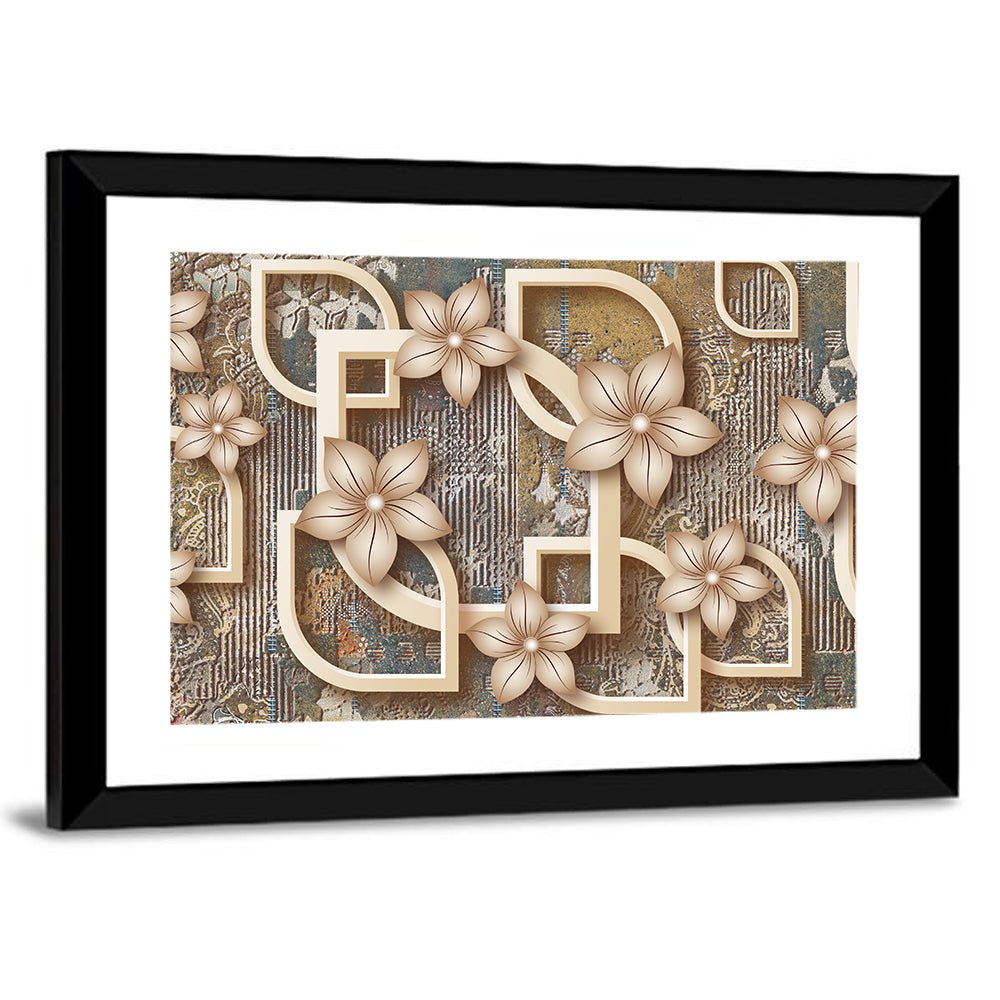 Golden Floral Geometry Wall Art