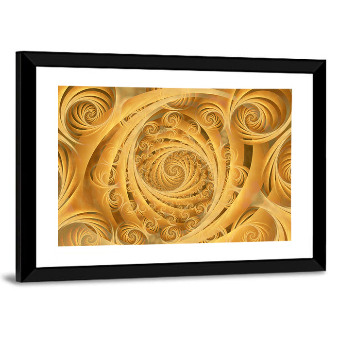 Wispy Gold Spirals Pattern Wall Art as a framed print
