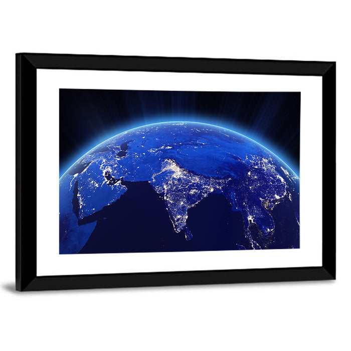 India at Night from Orbit Wall Art as a framed print