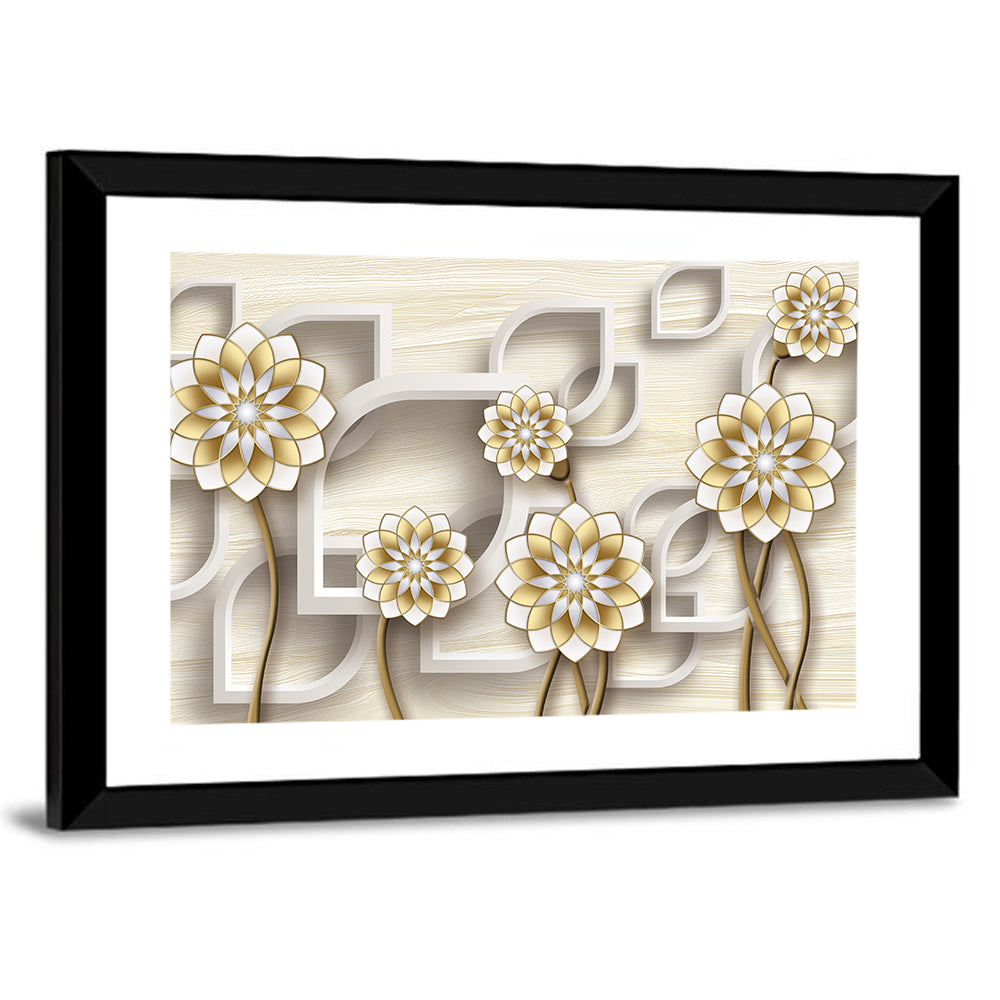 3d Floral Grid with Gold Accents Wall Art