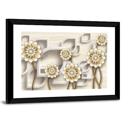 3d Floral Grid with Gold Accents Wall Art