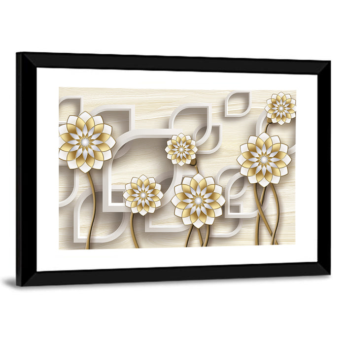 3d Floral Grid with Gold Accents Wall Art as a framed print