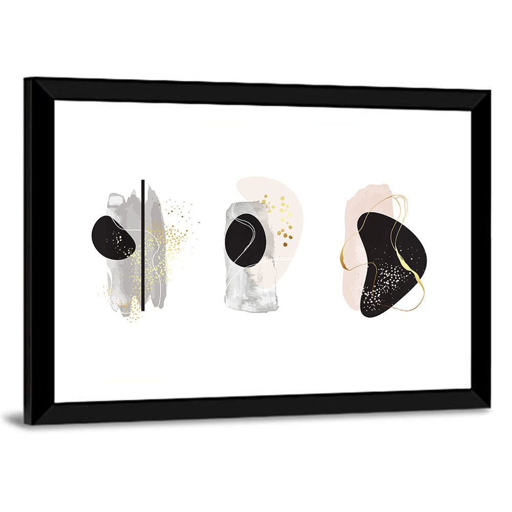 Minimalist Abstract Triptych with Gold Accents Wall Art