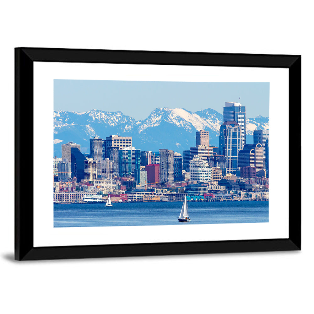 Seattle Skyline with Sailboats and Mountains Wall Art