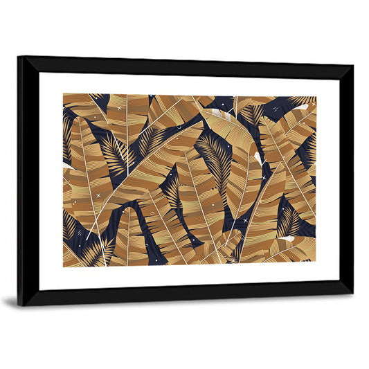 Golden Banana Leaves Pattern Wall Art