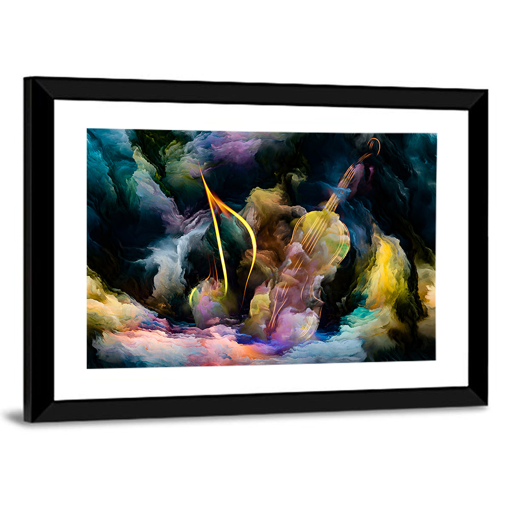Golden Violin in Blue Nebula Wall Art