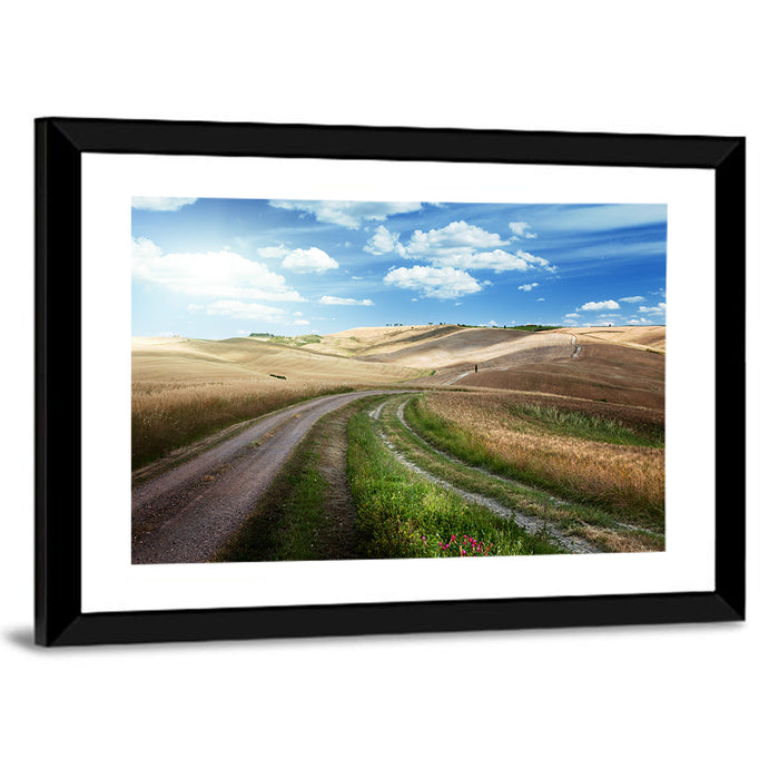 Dirt Road Through Tuscany Wall Art as a framed print