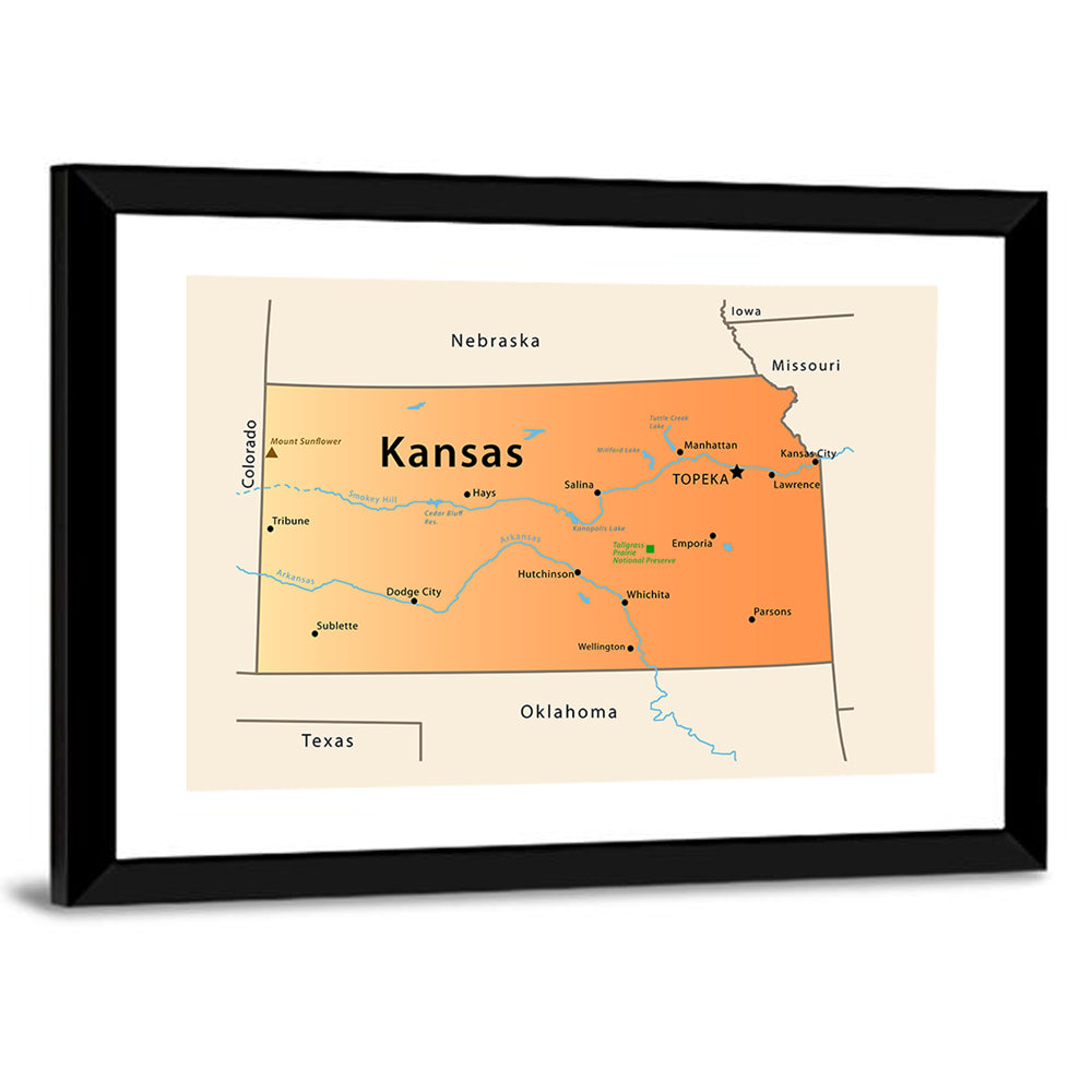 Kansas State Map Wall Art