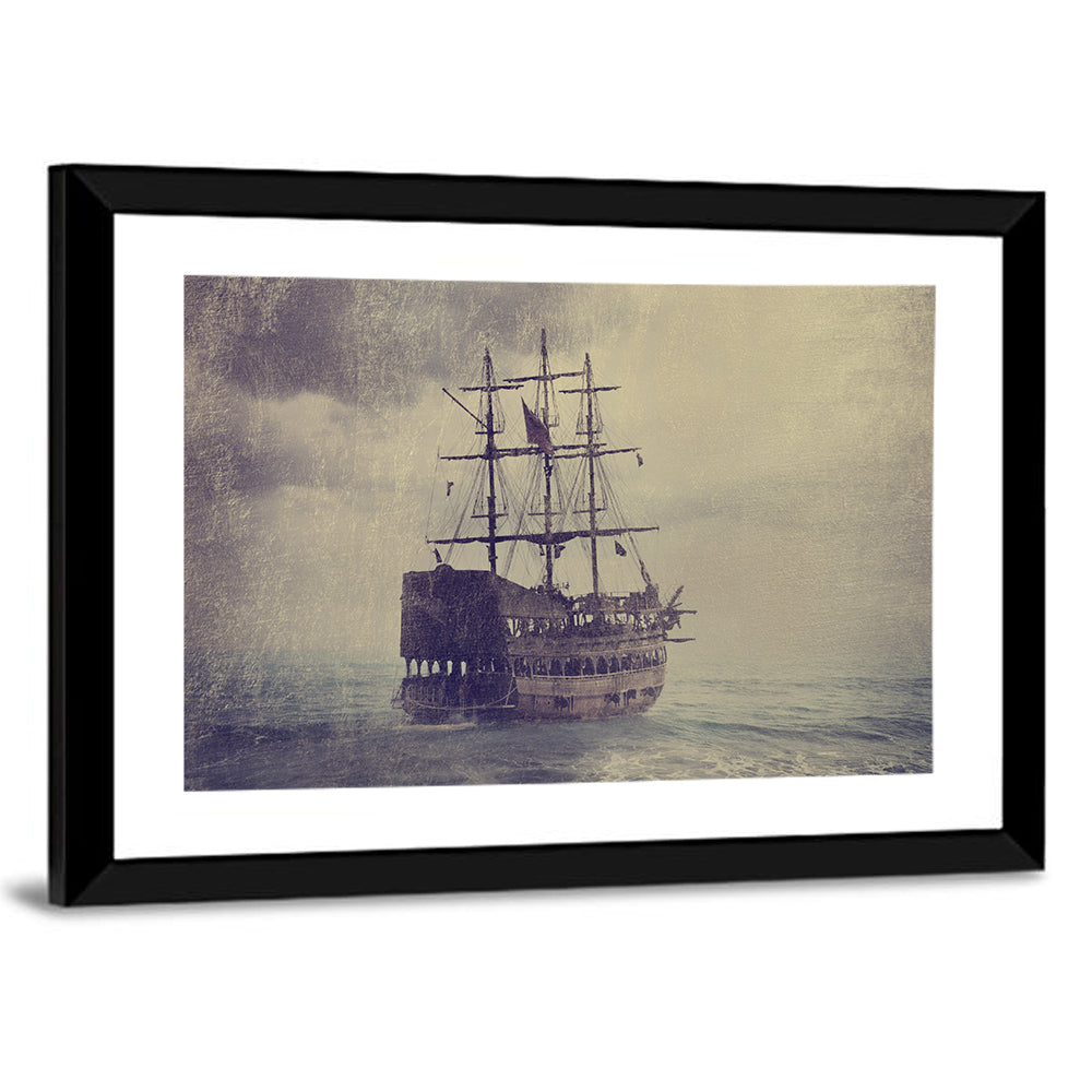 Old Pirate Ship In The Sea Wall Art