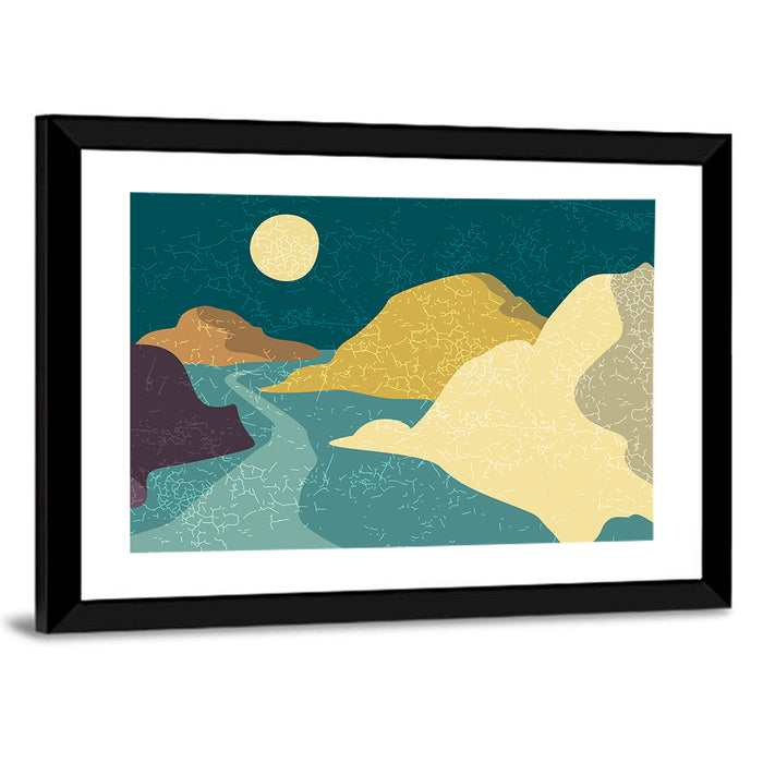 Moonlit Minimalist Mountain Wall Art as a framed print