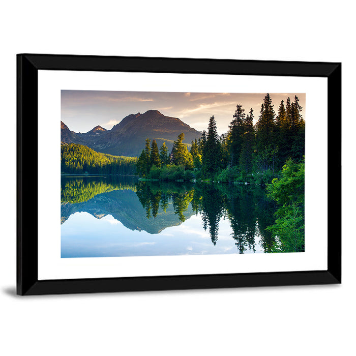Strbske Pleso Lake at Golden Hour Wall Art as a framed print
