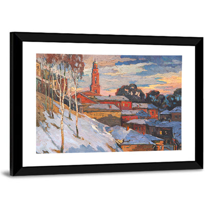 Winter Cityscape at Sunset Wall Art
