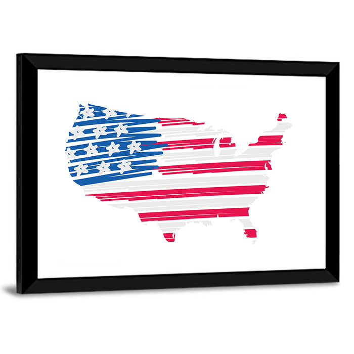 United States Flag Map Wall Art as a framed print