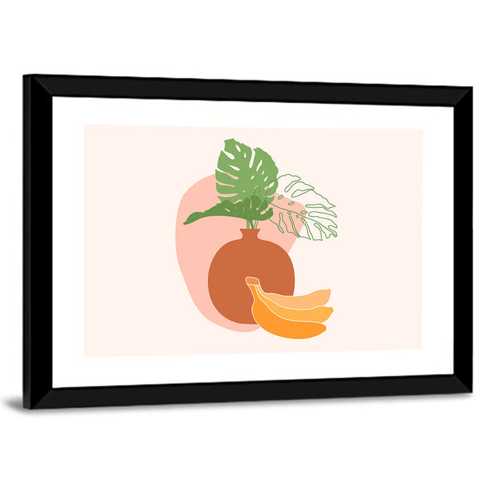 Monstera and Bananas Still Life Wall Art as a framed print
