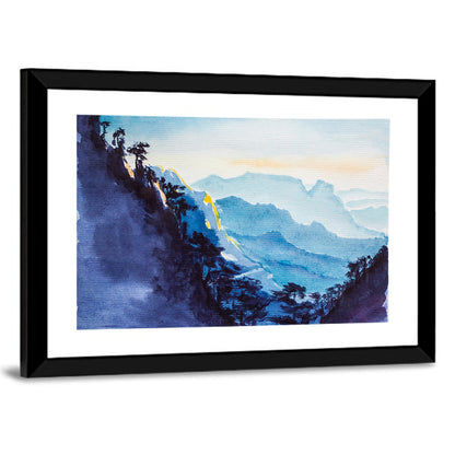 Dawn Light Watercolor Mountain Forest Wall Art