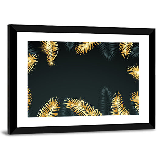 Golden Tropical Palm Leaves Abstract Wall Art