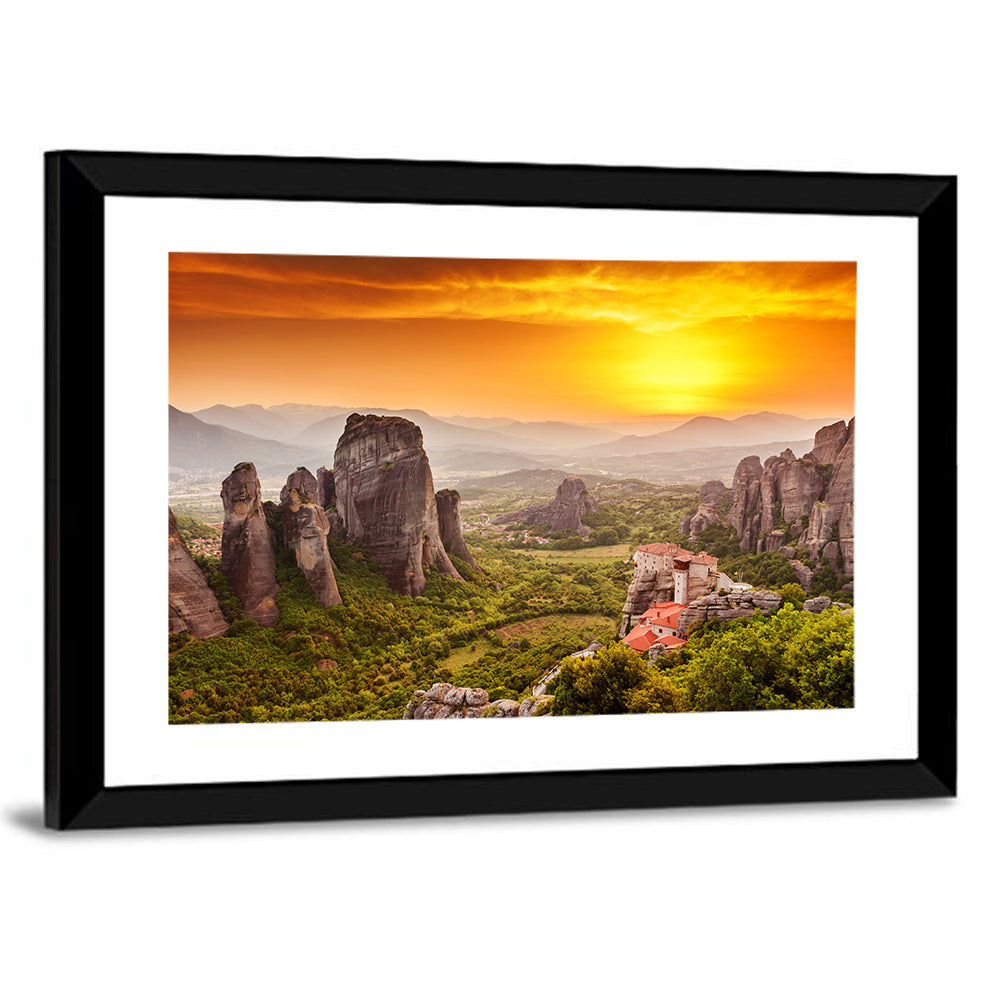 Meteora Roussanou Monastery Sunset Greece Wall Art