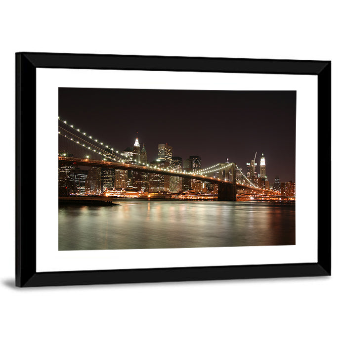 Brooklyn Bridge Night Skyline Wall Art as a framed print