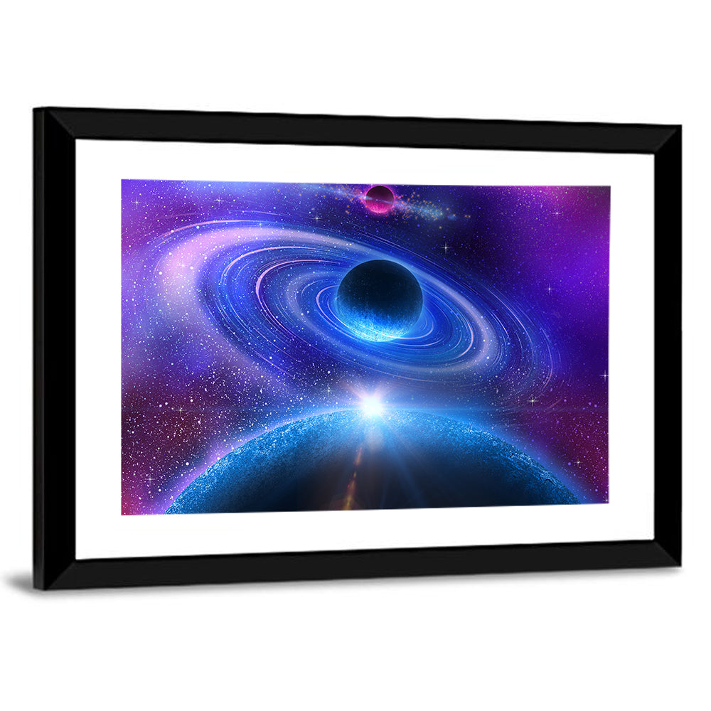 Starburst Over Ringed Planet Wall Art