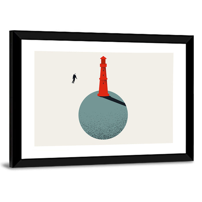 Red Lighthouse on Planet Wall Art as a framed print