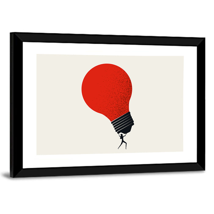 Person Holding Red Lightbulb Wall Art as a framed print