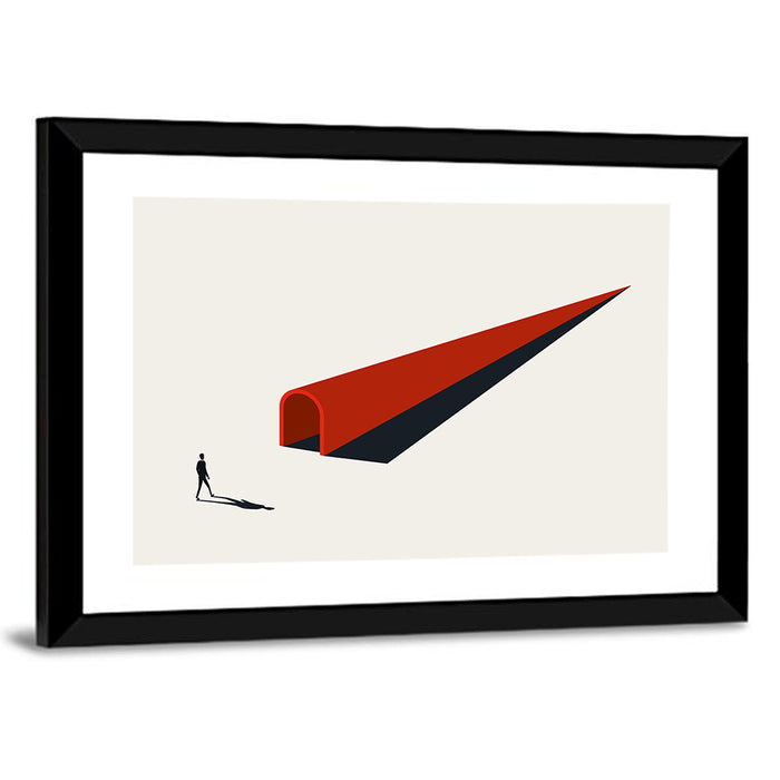 Silhouette in Red Tunnel Wall Art as a framed print