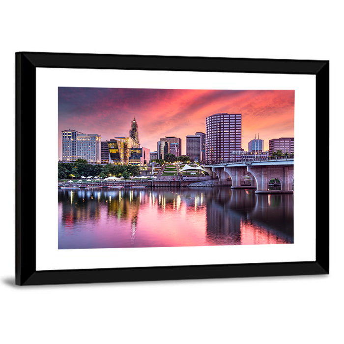 Hartford Skyline at Sunset Wall Art as a framed print