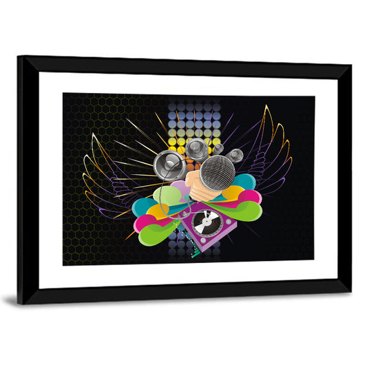 Vibrant Dj Microphone Abstract Wall Art