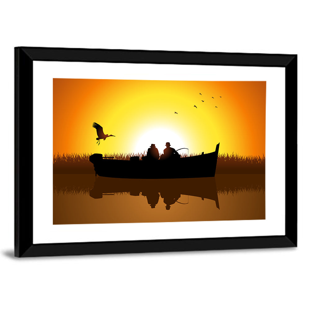 Sunset Fishing Silhouette Wall Art