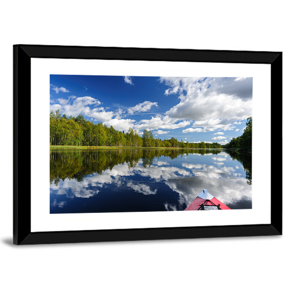 Red Kayak on Calm Lake Wall Art