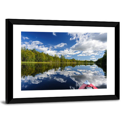 Red Kayak on Calm Lake Wall Art