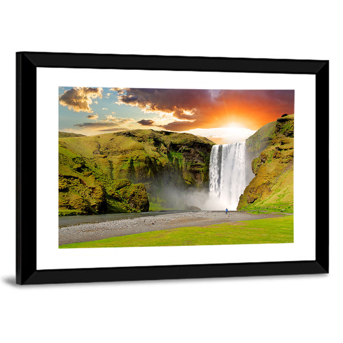 Skógafoss at Sunset, Iceland Wall Art as a framed print
