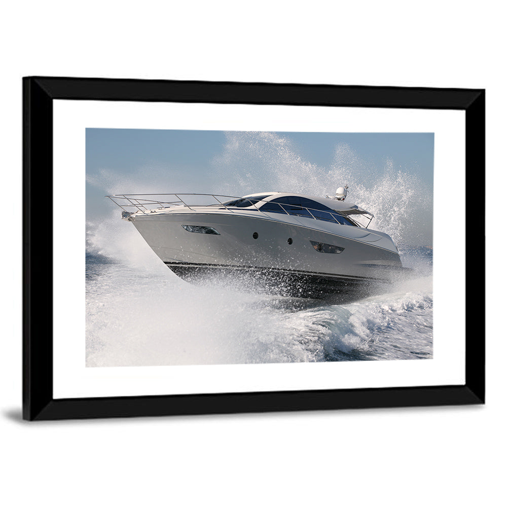 Motor Yacht Cutting Through Spray Wall Art