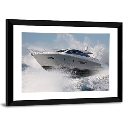 Motor Yacht Cutting Through Spray Wall Art