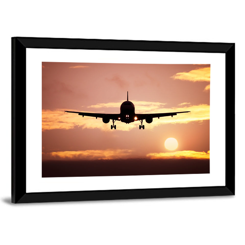 Airplane with Landing Gear at Sunset Wall Art