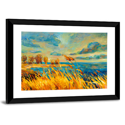 Golden Hour Lake with Tall Grass Wall Art