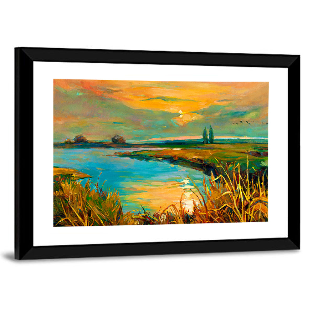 Golden Lake Sunset Wall Art