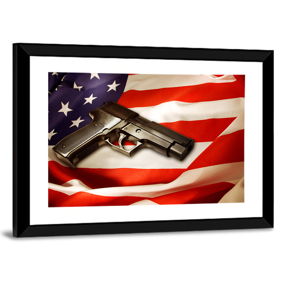 Pistol on Folded American Flag Wall Art