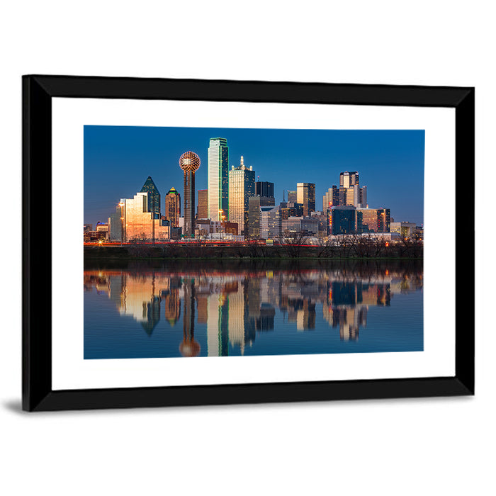 Dallas Skyline at Sunset Wall Art as a framed print