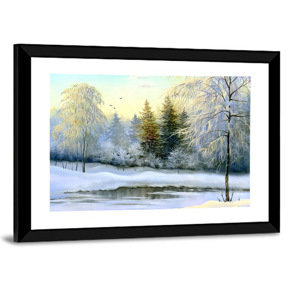 Golden Light on Frozen River Wall Art