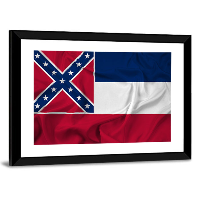 Mississippi State Flag Waving Wall Art as a framed print
