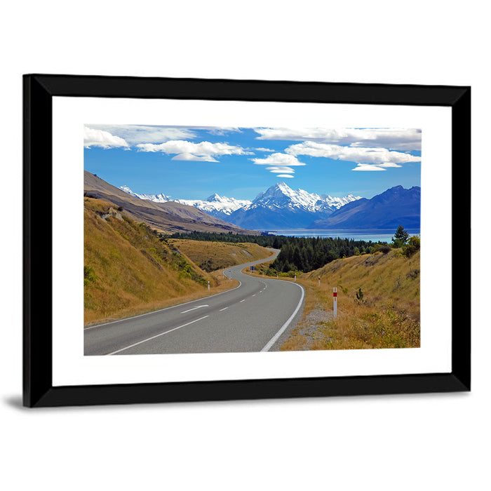 Winding Road to Aoraki Mount Cook Wall Art as a framed print