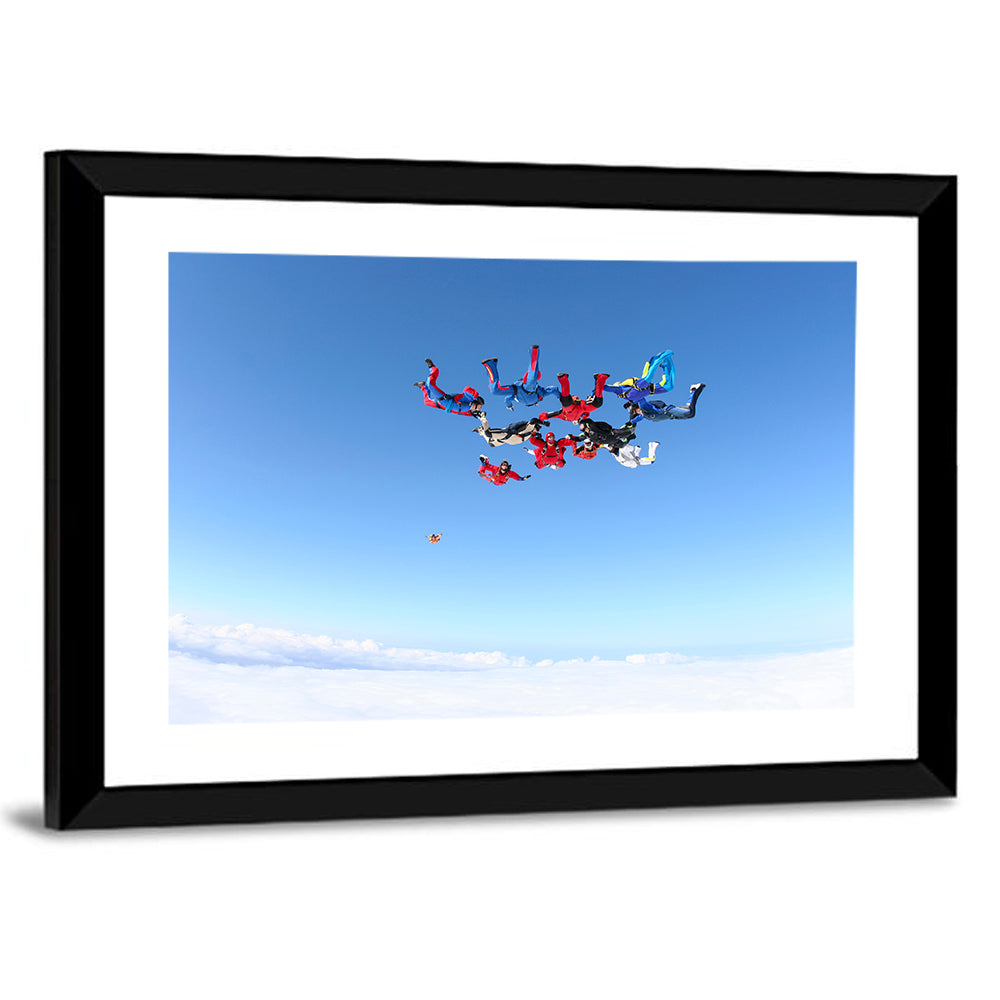 Skydiving Formation Over Clouds Wall Art