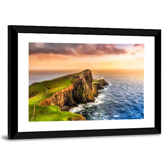 Sunset at Neist Point Lighthouse Wall Art as a framed print