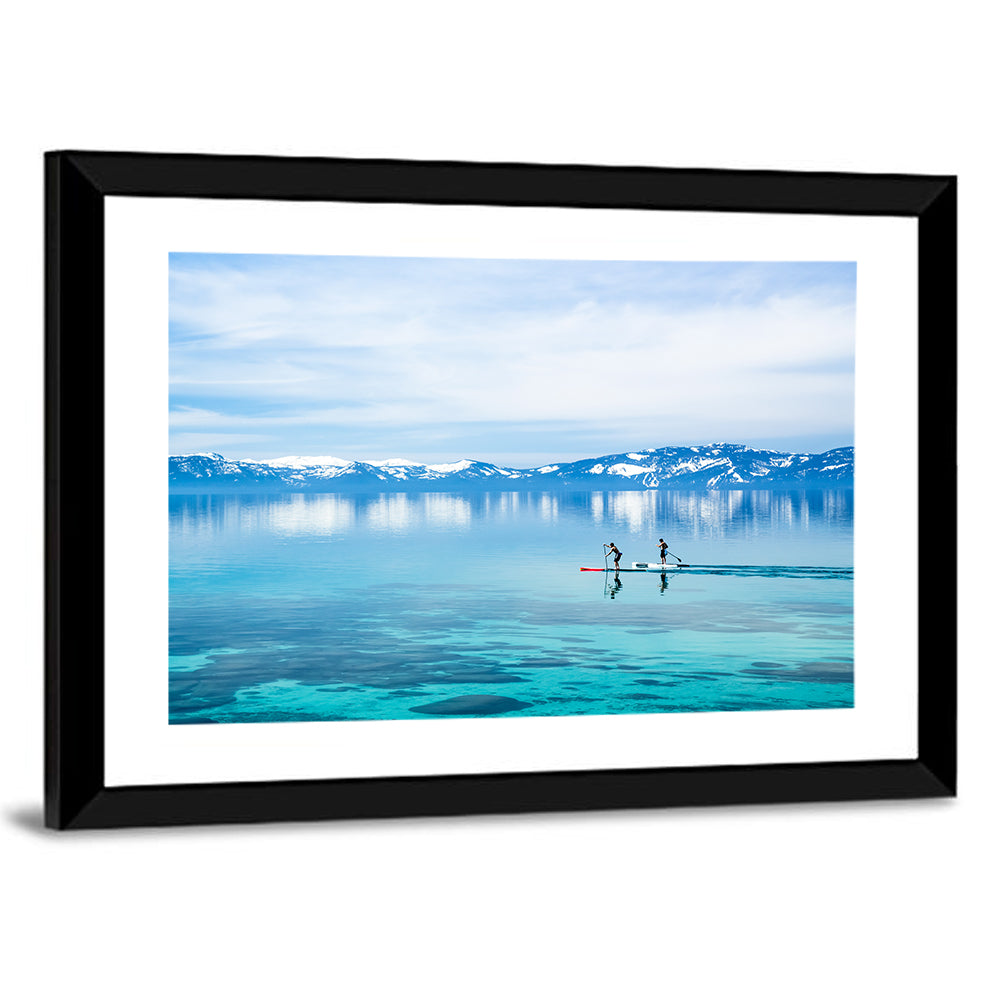 Two Paddleboarders on Mountain Lake Wall Art