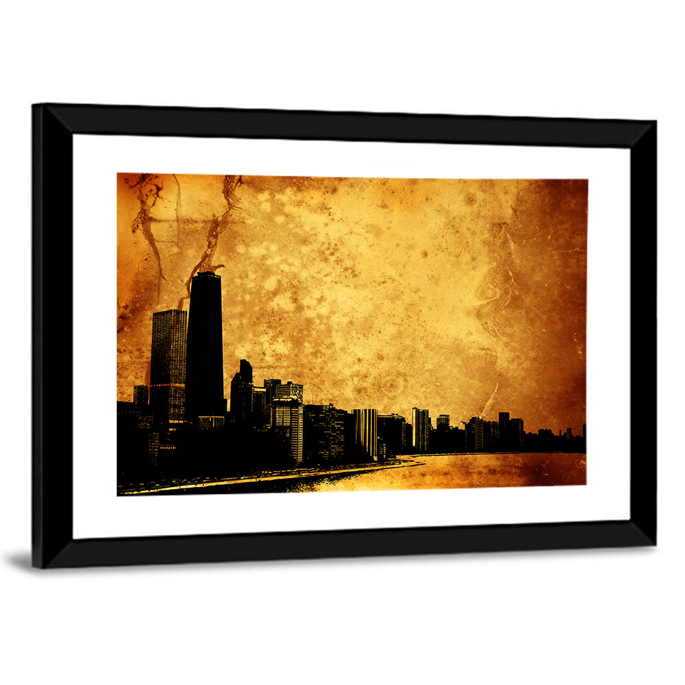 Grunge City Skyline at Dusk Wall Art