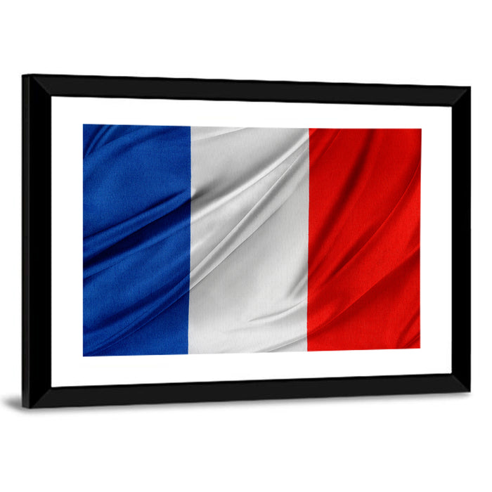 French Flag Tricolor with Folded Texture Wall Art as a framed print