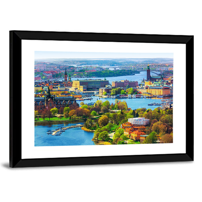 Gamla Stan Harbor Panorama Wall Art as a framed print