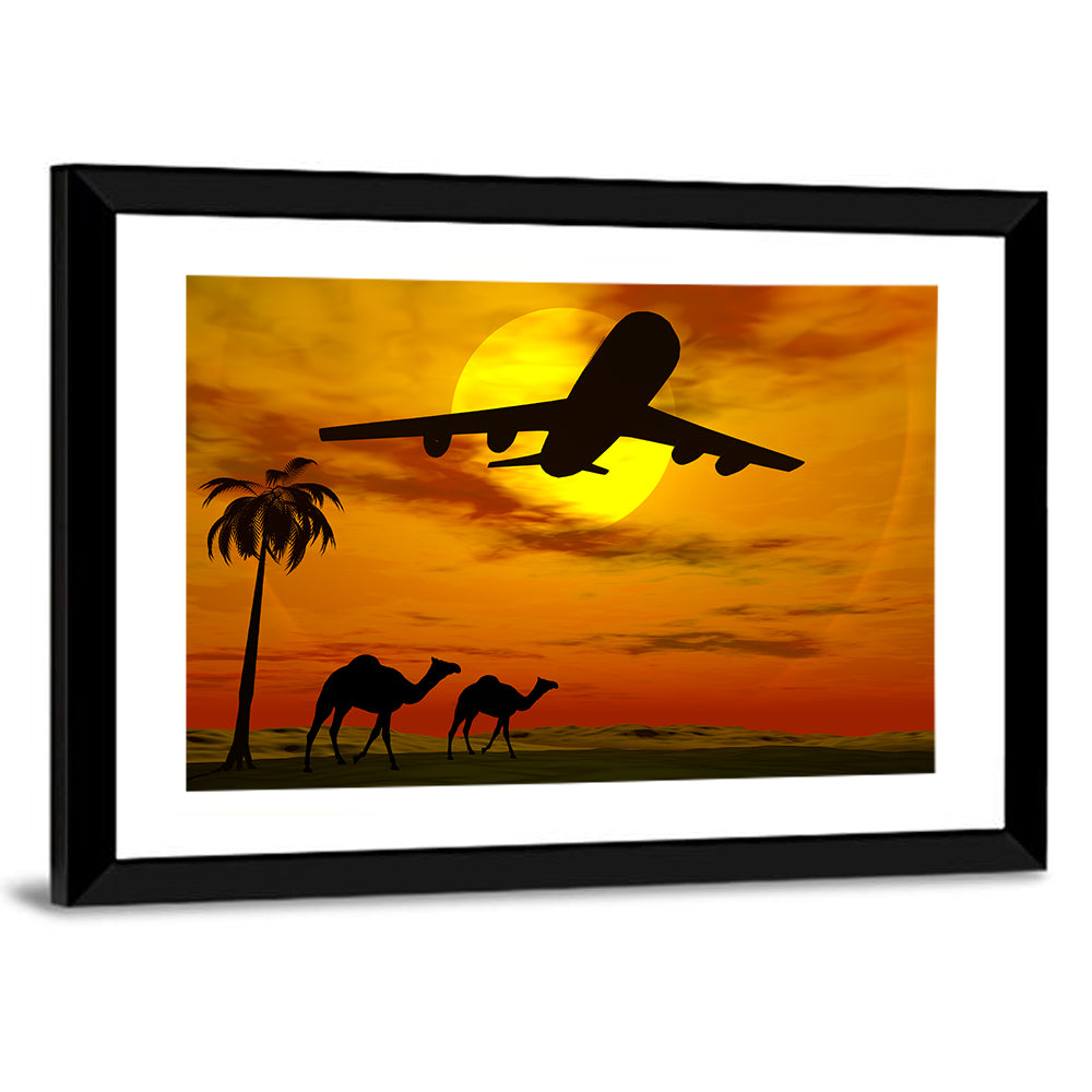 Tropical Sunset Plane Silhouette Wall Art